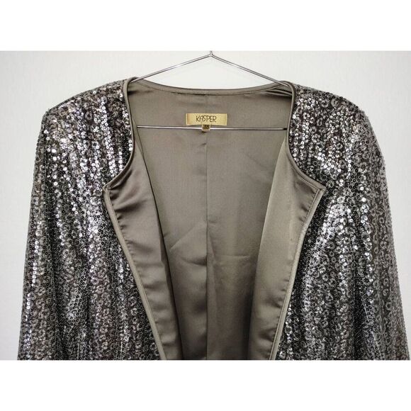 Kasper Evening Jacket Sz 18 Silver Sequined Leopard Print Open Front Glamcore Vt - Picture 2 of 12
